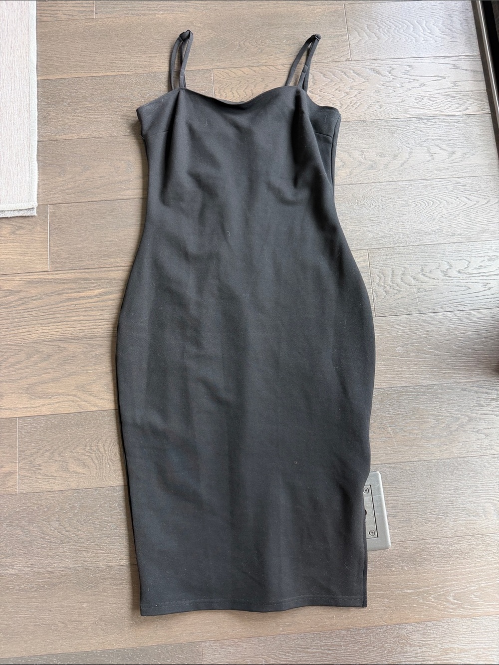 Lulu's Black Spaghetti Strap Midi Bodycon Dress